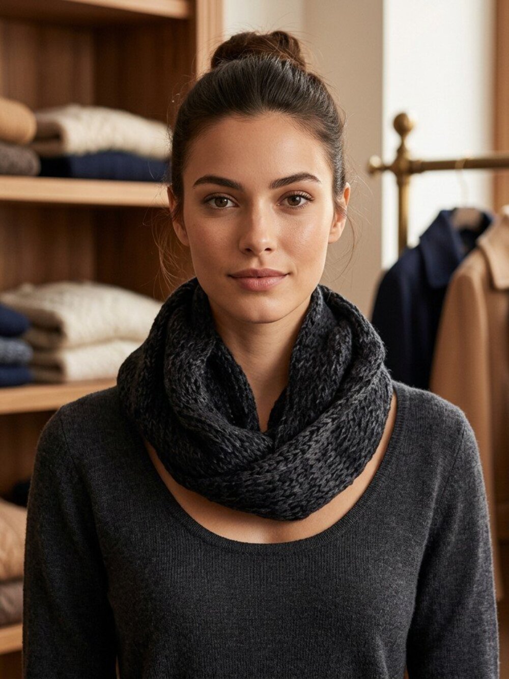 Gracey Infinity Scarf Black Knit Polyester Cotton